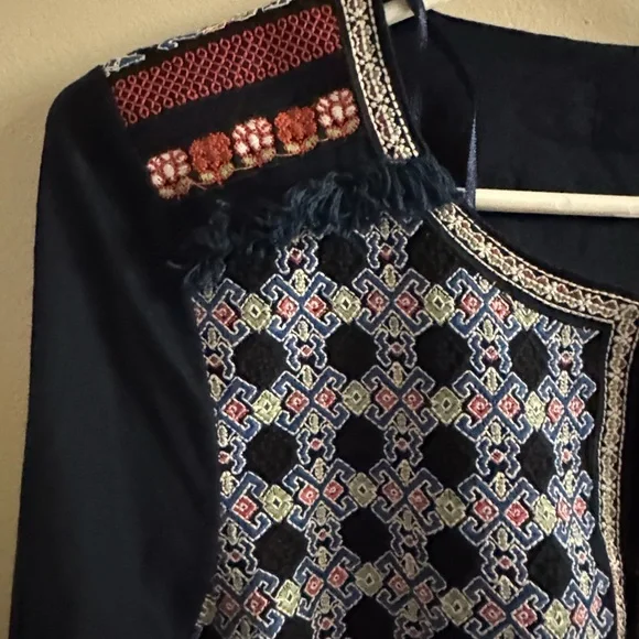 Zara Embroidered -Boho open jacket top with coin accents- Dark Navy Blue - Picture 15 of 16